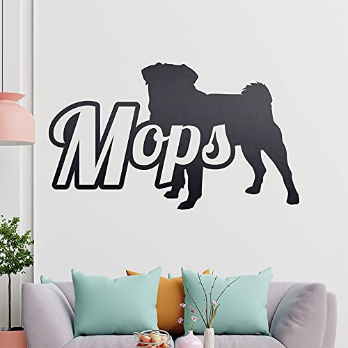 KIWISTAR Mops mit Name Schrift Silhouette Wandtattoo in 6 Größen - Wandaufkleber Wall Sticker - Dekoration, Küche, Wohnzimmer, Schlafzimmer, Badezimmer
