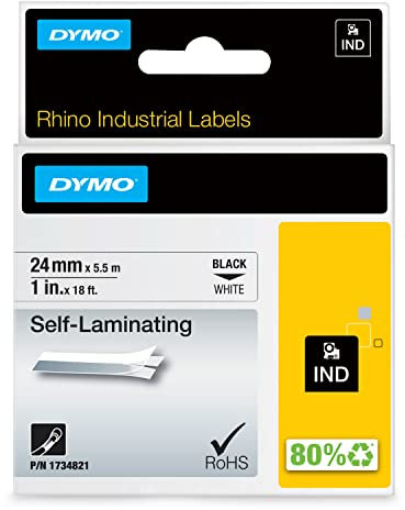 DYMO Rhino Industrie selbstlaminierende etiketten | 24 mm x 5,5 m | Schwarz auf Weiß | für DYMO Rhino Beschriftungsgerät