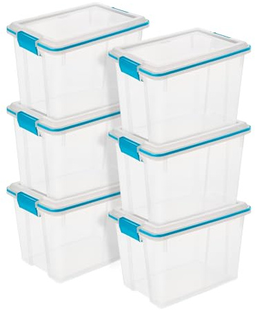 Sterilite 6-Pack Gasket Box, Weather-Resistant Storage Bins with Latching Lids, 20 Quart - Heavy-Duty Organizing Containers for Closet, Bathroom, and Office