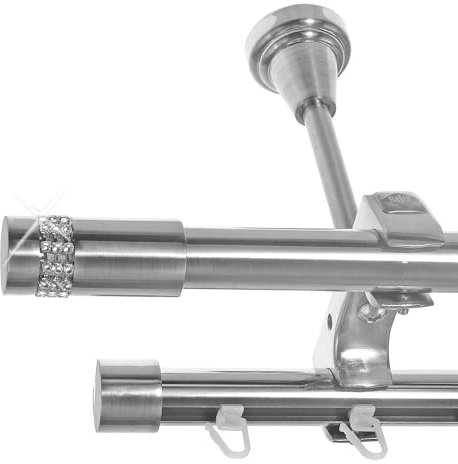 BASIT Rohr + Innenlauf Gardinenstange Deckenmontage 2 läufig 280cm lang Edelstahl Look Metall Gardinenstange 2 läufig Deckenbefestigung Ø20mm I D61 RI
