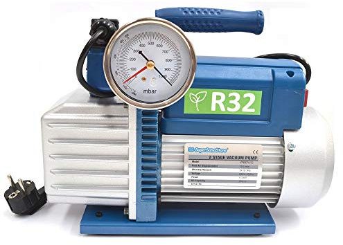 3S SuperSamaStore Pompa Vuoto Bistadio 70 Lt/Min per Impianti Condizionamento con Gas R32 R1234YF, Pompa Professionale con Vacuometro e Elettrovalvola