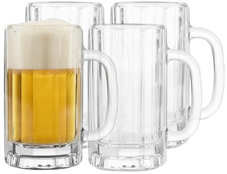 Libbey Heidelberg Glass Beer Mug Set, German Glass Mug with Handle to Serve Ales and Lagers, Freezer Beer Mugs for Birthdays, Housewarming Parties