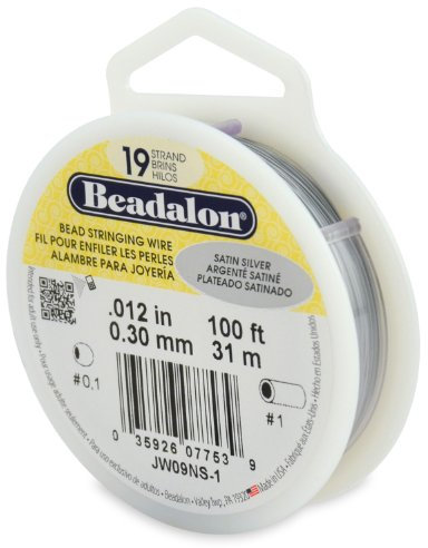 Beadalon 0.3 mm Diameter 31 m Reel 19 Strand Wire, Satin Silver