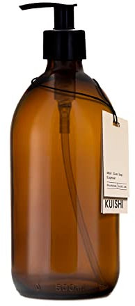 Kuishi Amber Brown Glass Pump Bottle Dispenser 500ml [Pack of 1], Refillable Amber Glass Soap Dispenser Bottle with Black Plastic Pump for Reducing Plastic Waste (BPA-Free)