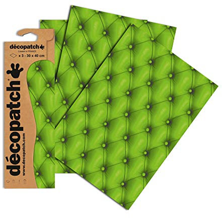 Décopatch C618O - Une pochette de 3 feuilles de papier imprimé 30x40 cm, Capitons verts, Modèle 618