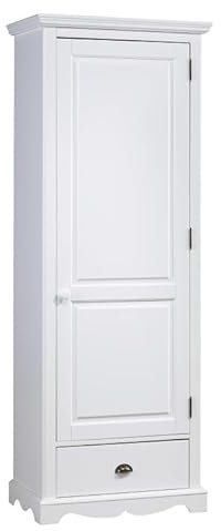 ACTUAL DIFFUSION Armoire Bonnetière Blanche Style Anglais 1 Porte 1 Tiroir 3 Tablettes L 70 H 186 P 42 cm