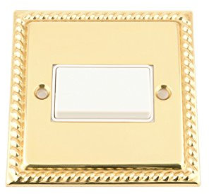 Fan Isolator 3 Pole Switch - Polished Mirror Brass Georgian - White Insert - Plastic Switch