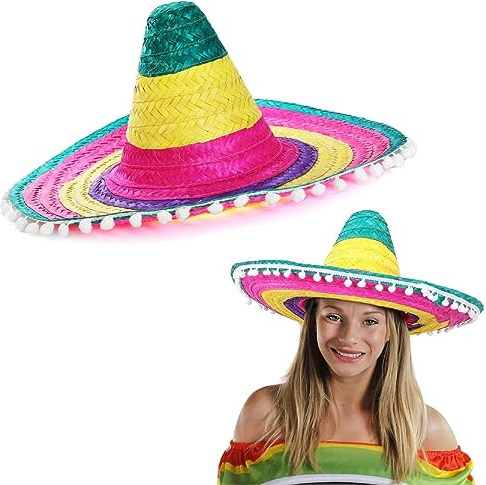 I LOVE FANCY DRESS Large Sombrero Méxicain Unisexe coloré avec Bordure Blanche. Ideal pour Les enterrements de Vie de garçon.