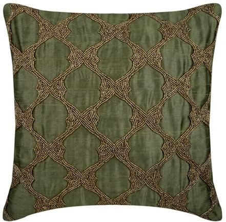 The HomeCentric Erde Grun Euro Kissen Shams, 65x65 cm Euro Kissen, Gold Wulstige Lattice Trellis Antique Euro Kissen Shams, Seide Euro Schein, Geometrisch Zeitgenossisch Euro - Tarnished Gold