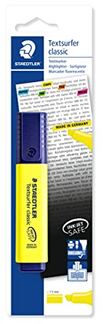 STAEDTLER Textsurfer Classic 364 Textmarker – Gelb, einzeln, nachfüllbar | Keilspitze 1–5 mm, großer Tintenspeicher – lange Markierleistung – Art.-Nr. 364-1 BKDA
