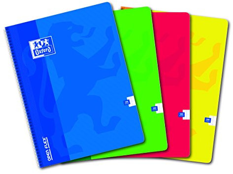 Oxford OpenFlex Lot de 5 Cahier à spirales Grands carreaux Seyès 100 pages A4 Couleurs Assorties