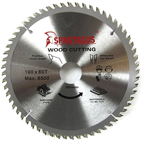 Spartacus 190mm Diameter x 60 Teeth x 30mm Bore Wood Cutting Circular Saw Fits Makita HS7100 HS7601J