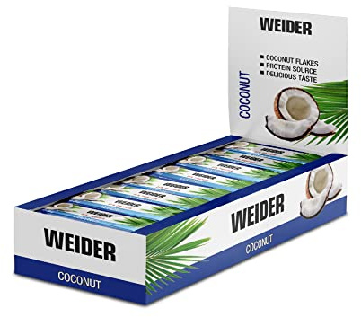 WEIDER Fitness Proteinriegel, leckere Eiweißriegel mit Kokos, kleiner Protein Snack für Zwischendurch, praktischer Energieriegel für unterwegs, Box mit 24 x 35 g