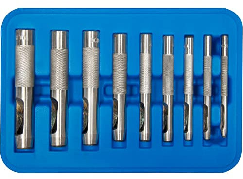 SW-Stahl 95080L Locheisensatz 9-teilig I 3-12 mm Locheisen Set in Kunststoffkassette I Locheisen-Set für Lederverarbeitung, Schmuckherstellung, Handwerksarbeiten und Reperaturen