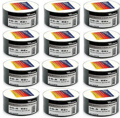 RITEK TRAXDATA BLANK CD CDR CD-R MEDIA 52X WHITE INKJET PRINTABLE-600 DISCS PACK