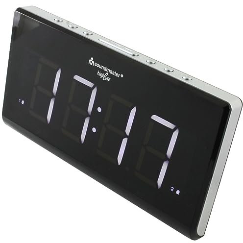 Soundmaster UR8400 Jumbo-LED-Alarm UKW-PLL Uhrenradio Radiowecker mit 2 Weckzeiten und dimmbaren Display