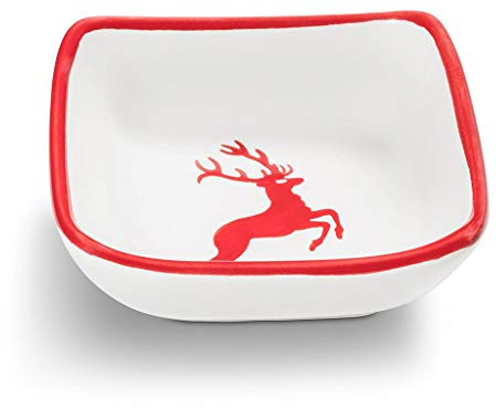 GMUNDNER KERAMIK Schälchen quadratisch Grösse: l= 9 cm x b= 9 cm x h= 3.4 cm rubinroter Hirsch Geschirr, handgemacht in Österreich