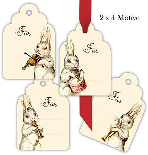 Kartenkaufrausch 8 süße Häschen Geschenkanhänger farbig, Anhänger, Geschenkkärtchen in 10 x 7cm zur Geburt, Ostern oder Geburtstag zum Beschriften: Für • Geschenk Dekoration Set für schönes schenken
