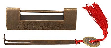 Separación 6 cm pescado tallada latón viejo estilo chino Horizontal antiguo chino candado cerradura y llave