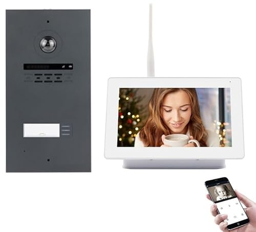 MATHFEL Funk WLAN Video Türsprechanlage für 1-Familienhaus mit RFID und 7'' Monitor, Touchscreen Full HD 170 Grad – Außenstation in Anthrazit