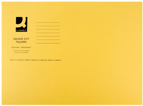 Q-Connect Square Cut Folder Lightweight 180gsm Foolscap Yellow (Pack of 100)