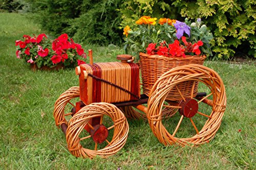 Traktor aus Korbgeflecht, 60cm, Rattan, Weidenkörbe, bepflanzen möglich,Rattan, Weinkörbe, Weidenkorb, Pflanzkorb, Blumentopf, Pflanzkasten, Übertopf, Holz, Dekoration