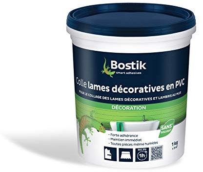 Bostik - Colle Lames Décoratives en PVC - Colle lambris PVC - Application murale - Intérieur & Extérieur - Seau 1 kg - Blanc