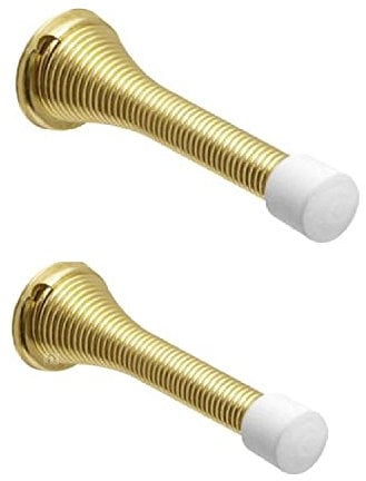 5 x Brass Spring Door Stop Stops Stopper Gold Doorstop Inc Fixings & Screws
