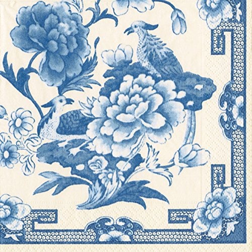 Entertaining mit Caspari Cocktail-Serviette, Blau und Weiß, Box von 40