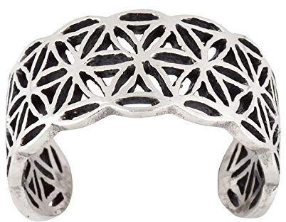 Silverly Offener Ring Blume des Lebens aus Sterlingsilber für Damen | Breiter Eheringring im Filigran-Stil | 925 Silberringe mit Geometrischem Muster | Symbolischer Schmuck mit Heiliger Geometrie