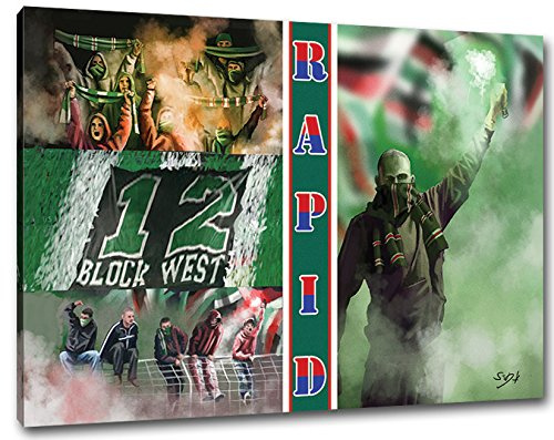 Ultras Rapid Collage, Bild auf Leinwand XL, fertig gerahmt, 80 x 60 cm