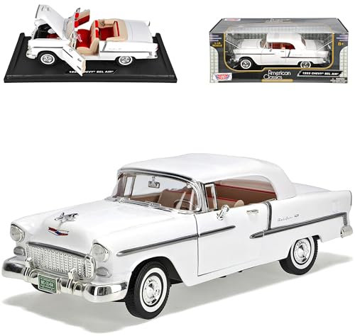 Motormax Chevrolet Bel Air Cabrio Weiss mit abnehmbarem Hard Top 1955 1/18 Modell Auto