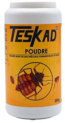Poudres anti punaises de lit et puces Teskadust 200g (1) – Formule à Base de Cyphénothrine – Action Choc par Contact – Utilisation Directe sur Matelas, Plinthes, Fissures et Sacs à Vêtements