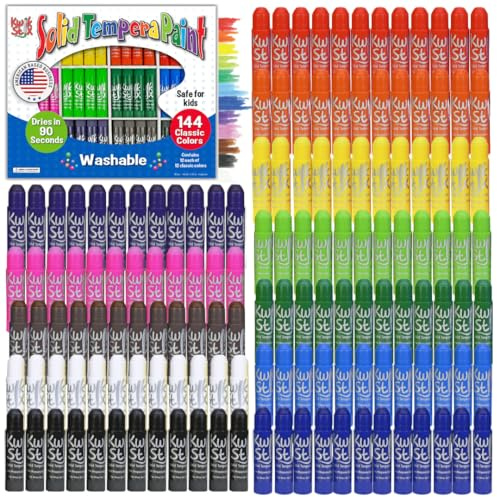 Kwik Stix Solid Tempera Paint Sticks, 144 Classic Colors, Washable Paint Sticks for Kids, Quick Drying, Non-Toxic, Allergen Free, Class Pack, Ideal for Kids and Toddlers
