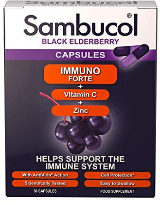 Sambucol Natural Black Elderberry Immuno Forte Capsules | Vitamin C | Zinc | Immune Support Supplement| 30 Capsules