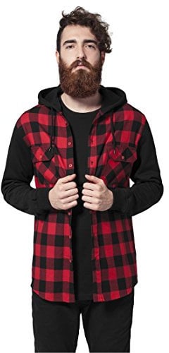 Urban Classics Herren Regular Fit Freizeit Hemd Hooded Checked Flanell Sweat Sleeve Shirt, Gr. XX-Large, Mehrfarbig (blk/red/bl 283)