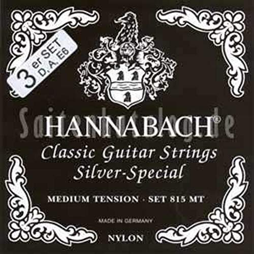 Hannabach Cuerdas Para Guitarra Clasica Serie 815 Medium Tension Plateado Especial, Juego Graves 10X E6/Mi6, A5/La5 And 13X D4/Re4