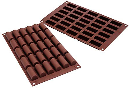 Silikomart 26.129.77.0065 SF129 Moule pour Chocolat et Glace Forme Bûche Taille Mini 30 Cavités Silicone Marron