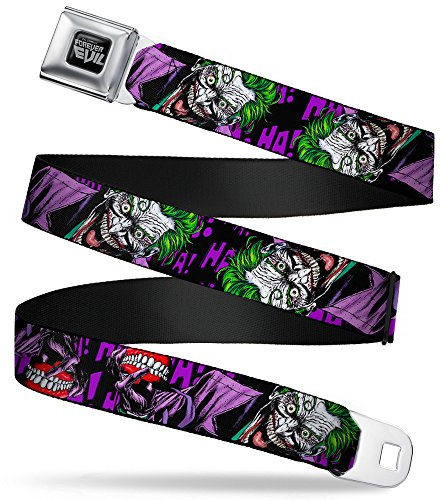 Buckle-Down Herren Sicherheitsgurt Kids Detektiv Comics Joker hält Zähne Issue Cover Pose HA Heather Schwarz/Lila Ash 2,5 cm Breit 50,8-91,4 cm
