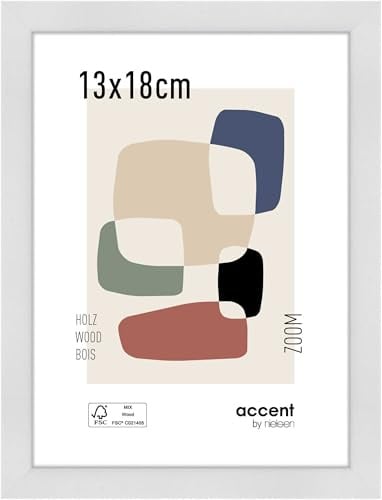 accent by nielsen Holz Bilderrahmen Zoom, 13 x 18 cm, Weiß | Holz Fotorahmen im Hoch- & Querformat zum Auftstellen und Aufhängen Weiß matt Echtglas