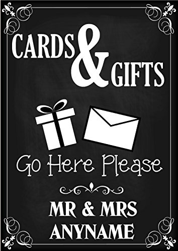 Personalised Vintage Wedding Cards & Gifts Place Here Sign Poster Banner - Chalkboard Style Print N114 (Easel not Included) (A3 (29.7cm x 42cm) Gloss Card)