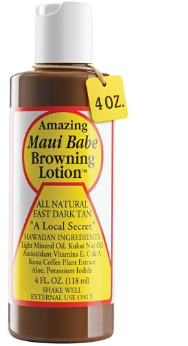 Maui Babe Browning Lotion - Natural Hawaiian Tan Accelerator with Vitamins & Antioxidants - Moisturizing Formula for All Skin Types - Made in USA - 4 fl oz
