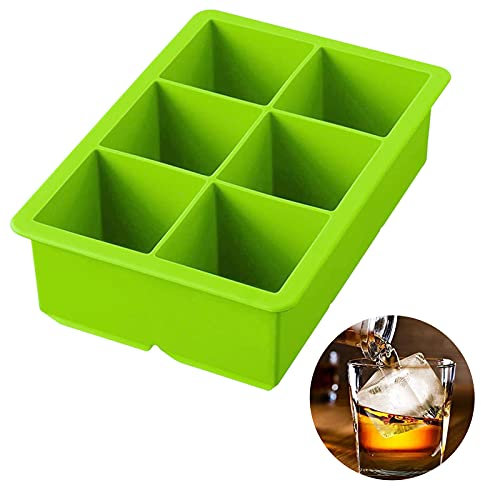 iNeibo Silicone Large Ice Cube Tray Silicone Ice Mold - Make 6 Pieces 2 Inch Ice Cube for Whiskey Drinking, A Must-Have for Cooling Bar Drinks Make Fun Ice Food (Green, 1 Pack)