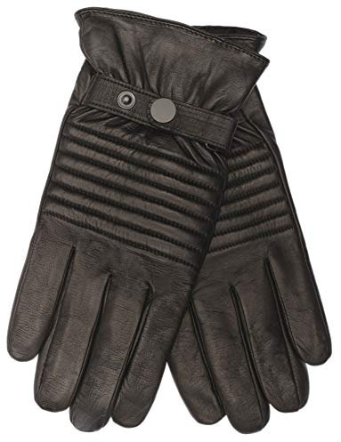 EEM Herren Lederhandschuhe, weiches italienisches Leder, Touchfunktion, Biker-Optik, Fleecefutter, schwarz L