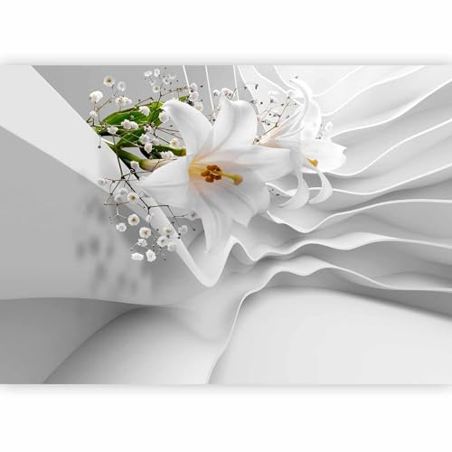 Fototapete murando Blumen Lilien 300x210 cm Vlies Tapeten Wandtapete XXL Moderne Wanddeko Design Wand Dekoration Wohnzimmer Schlafzimmer Büro Flur Blume Abstrakt weiß 3D Optisch Illusion b-C-0144-a-a