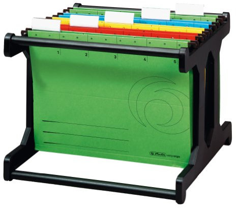 Herlitz 1610385 Hängeregistraturgestell Hängebox A4 schwarz mit 4 farbigen Hängemappen