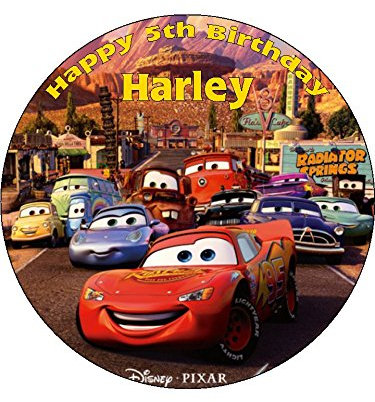 Disney Cars 7.5 Round personalised birthday cake topper printed on icing