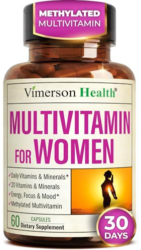 Multivitamin for Women with Methylated Vitamins and Chelated Minerals for Energy, Focus and Immune Health – Premium Daily Womens Multivitamins & Multiminerals – 60 Capsules