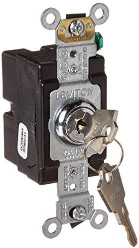 Leviton 20 Amp, 120/277 Volt, Key Locking, Single-Pole, AC Quiet Switch, Extra Heavy Duty Spec Grade, Self Grounding, 1221-2KL, Chrome