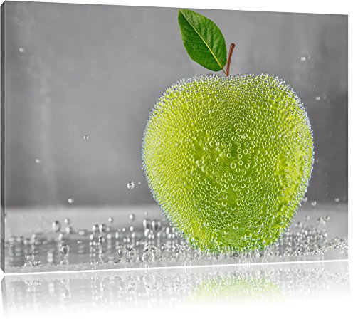Pixxprint Apfel in Wasser grüner Apfel Obst Früchte, Größe: 60x40cm, Leinwandbild, fertig gespannt, Wandbild, Dekoration, Kunstdruck, kein Poster